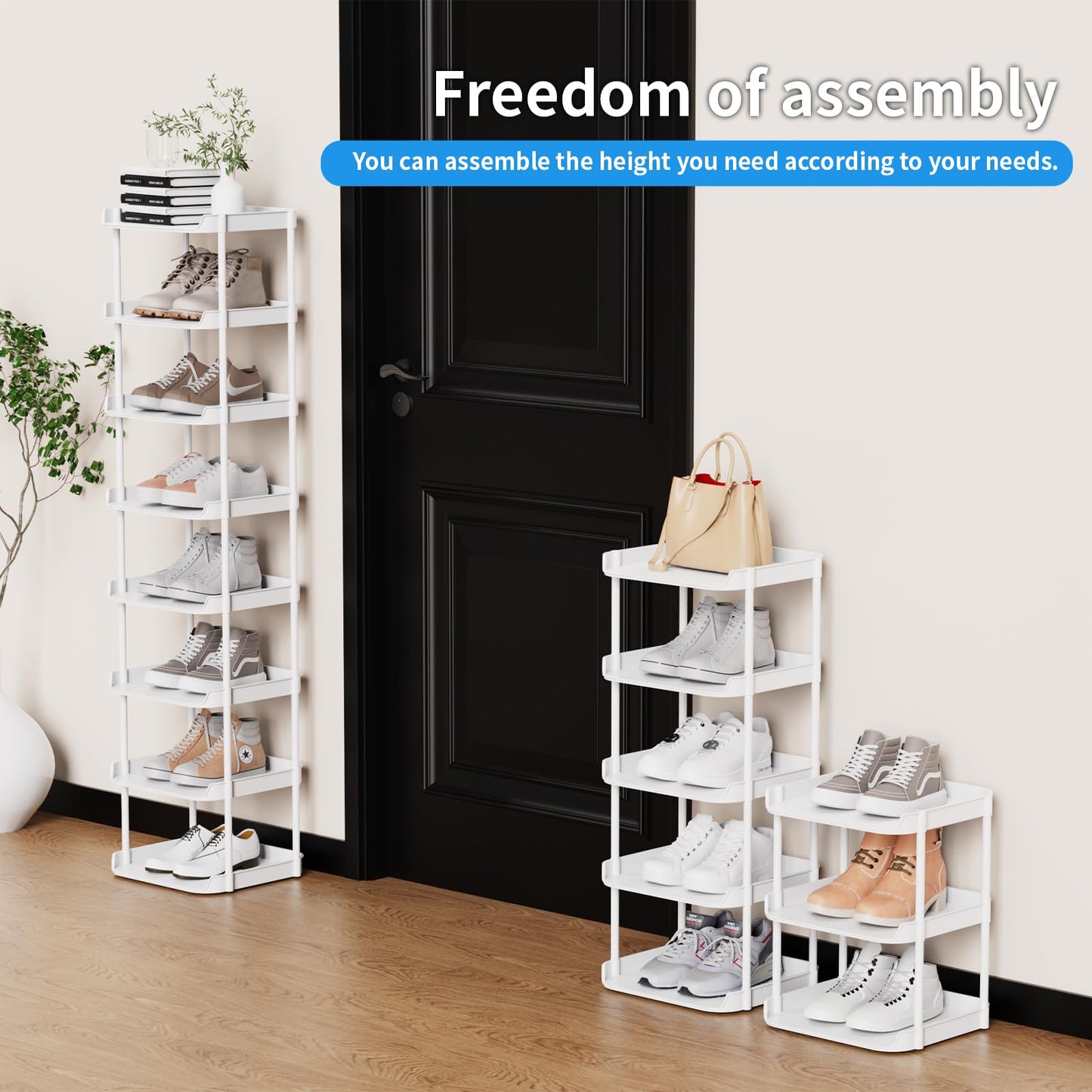 Altdnmaf 8 tier Narrow Shoe Storage Rack, Compact Single Shoerack Stand for Slim Space, Stackable Tall Thin Show Tower, Solid Plastic Shelves