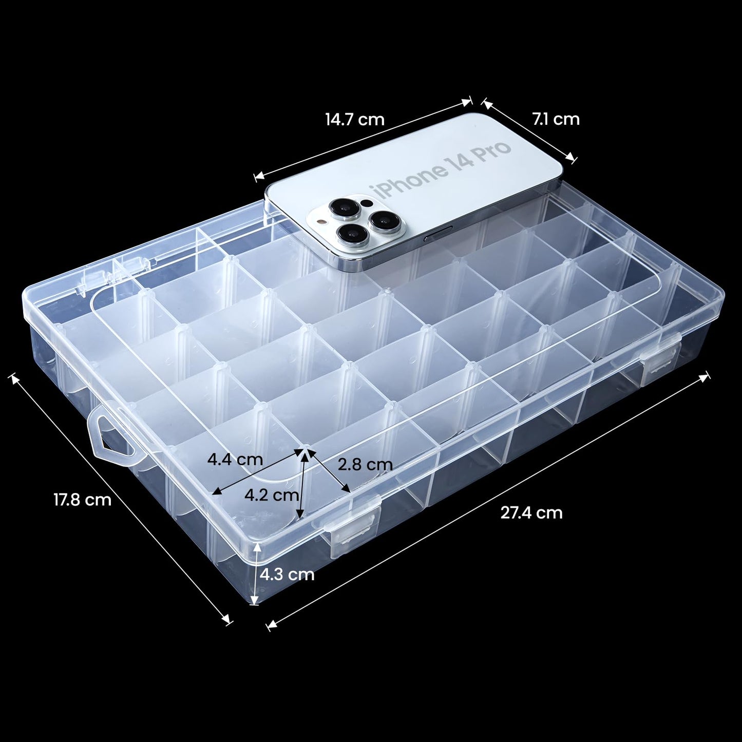 Gospire 2PCS 36 Grids Clear Plastic Jewelry Box Organizer Storage Container with Removable Dividers