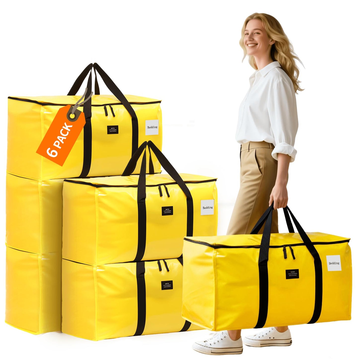 JIAWEN 6 Pack Moving Bags and Storage Bags - 95L Heavy Duty Moving Boxes