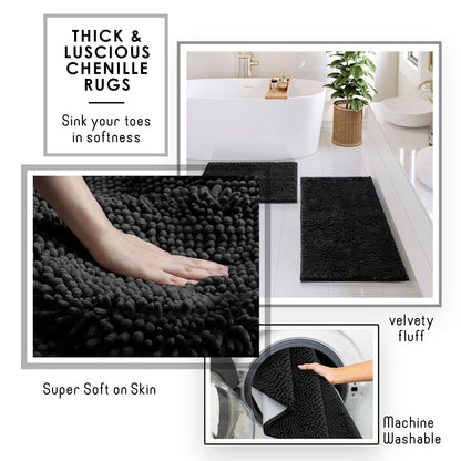 Shower Caddy and Bathroom Accessories Set with Bath Rugs 27PC Bathroom Accessory Set with Shower Caddies Black Bath Rugs, Shower Curtain Set