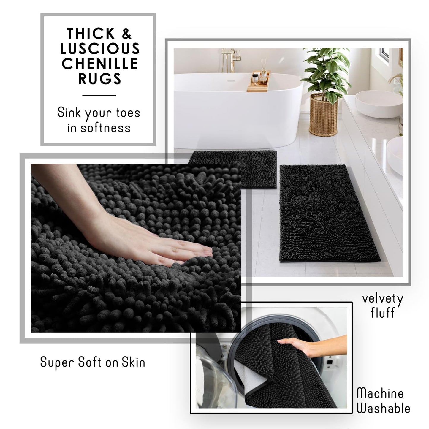 Clara Clark Black Bathroom Set - Bathroom Sets with Shower Curtain and Rugs, 26PC Bathroom Accessory Set