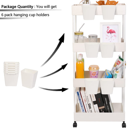 AYVANBER 6 Pack Hanging Cup Holder for Rolling cart Accessories Hooks Little Hanging Buckets Hanging Storage Bins Craft Supplies for Rolling Utility