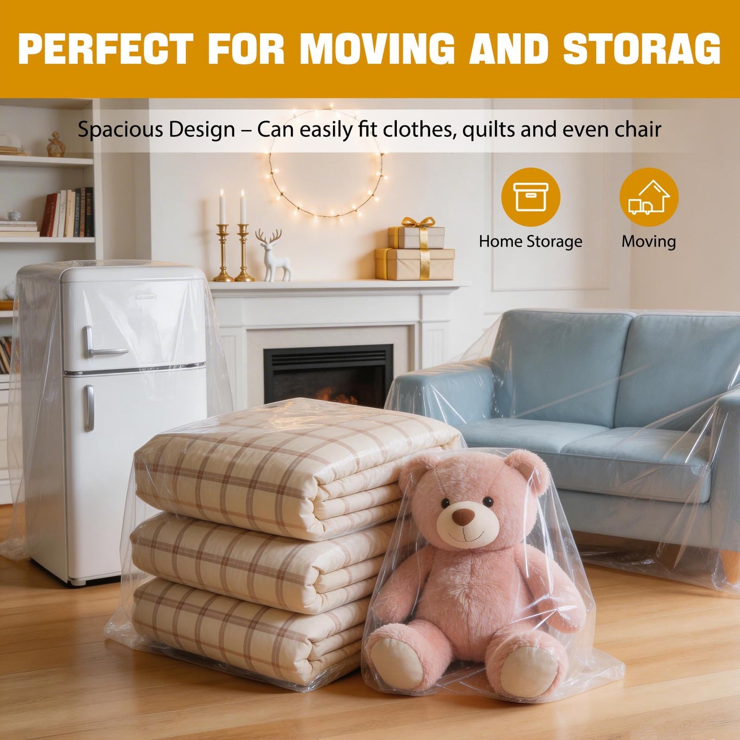 4 Pcs Extra Large Clear Plastic Storage Bags 150x150cm for Clothes