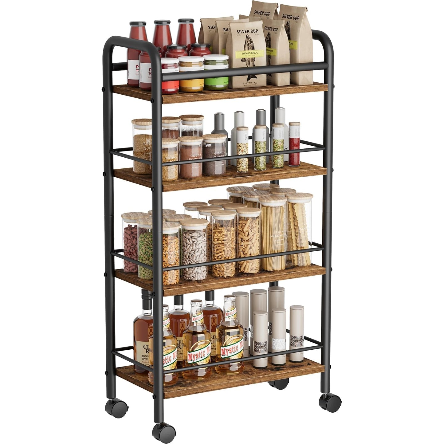Asgolion 4-Tier Trolley, Space-Saving Kitchen storage trolley with Wheels