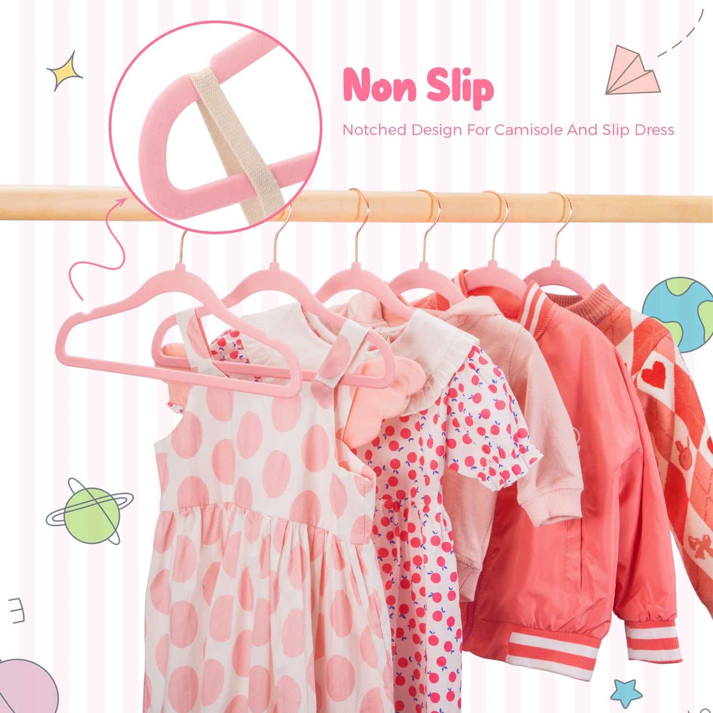 HOUSE DAY Kids Hangers, 60 Pack Velvet Coat Hangers, 14in, Ages 3-15, Pink