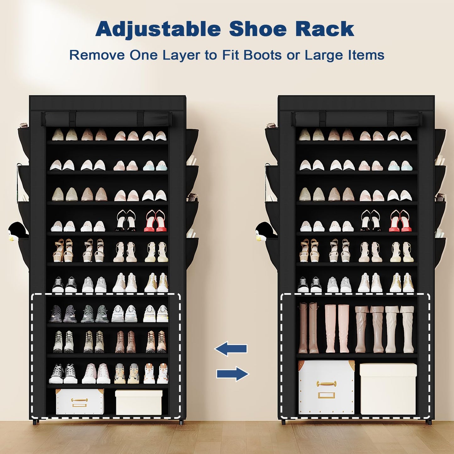 10+1 Tier Shoes Rack with Cover, Shoe Rack Cabinet，Tall Shoe Storage.