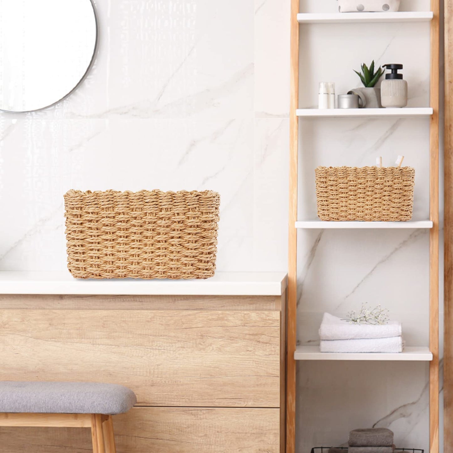 Happy Fox Wicker Bathroom Basket, 3 Piece Storage Laundry Basket, Woven Storage for Dressing Table Organization, Home Decor