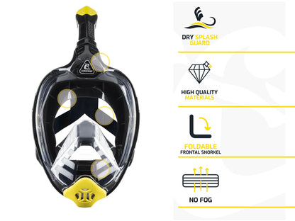 CRESSI Bali Full Face Mask White/Black S/M - Unisex Integral Snorkel Mask, Anti Fog Clear Lens, 100% Silicone, Dry Snorkel with Float Valve, Action