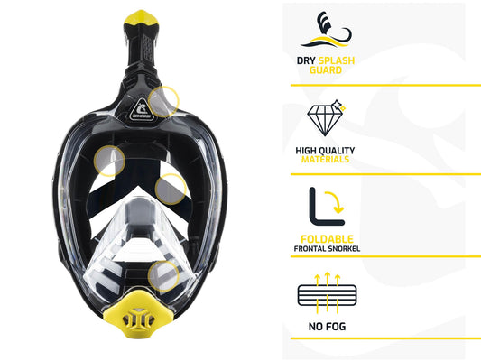 CRESSI Bali Full Face Mask Black/Grey S/M - Unisex Integral Snorkel Mask, Anti Fog Clear Lens, 100% Silicone, Dry Snorkel with Float Valve, Action Cam