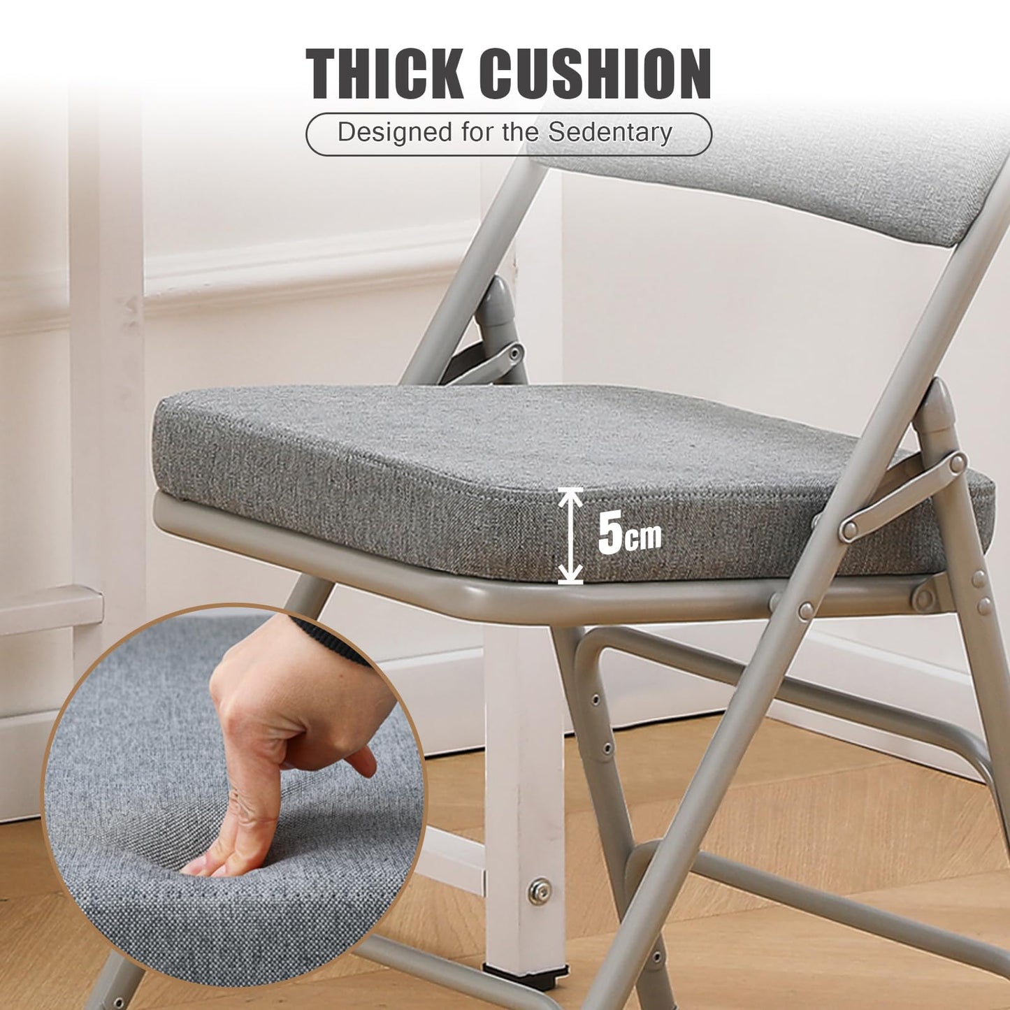 CHAIRABLE Padded Folding Chair with Thick Cushion, 1 Pack Grey