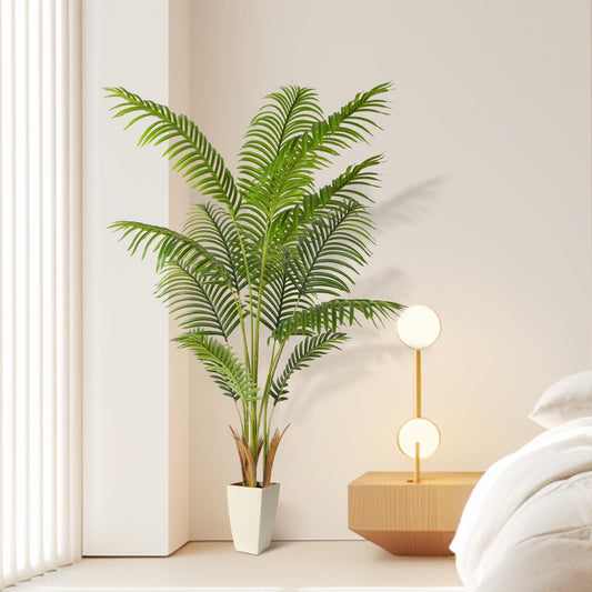 Alupssuc 5ft Tall Faux Palm Tree with 12 Detachable Trunks, Large Indoor Tropical Artificial Dypsis Lutescens Tree, Real Touch Silk Areca Palm Tree in