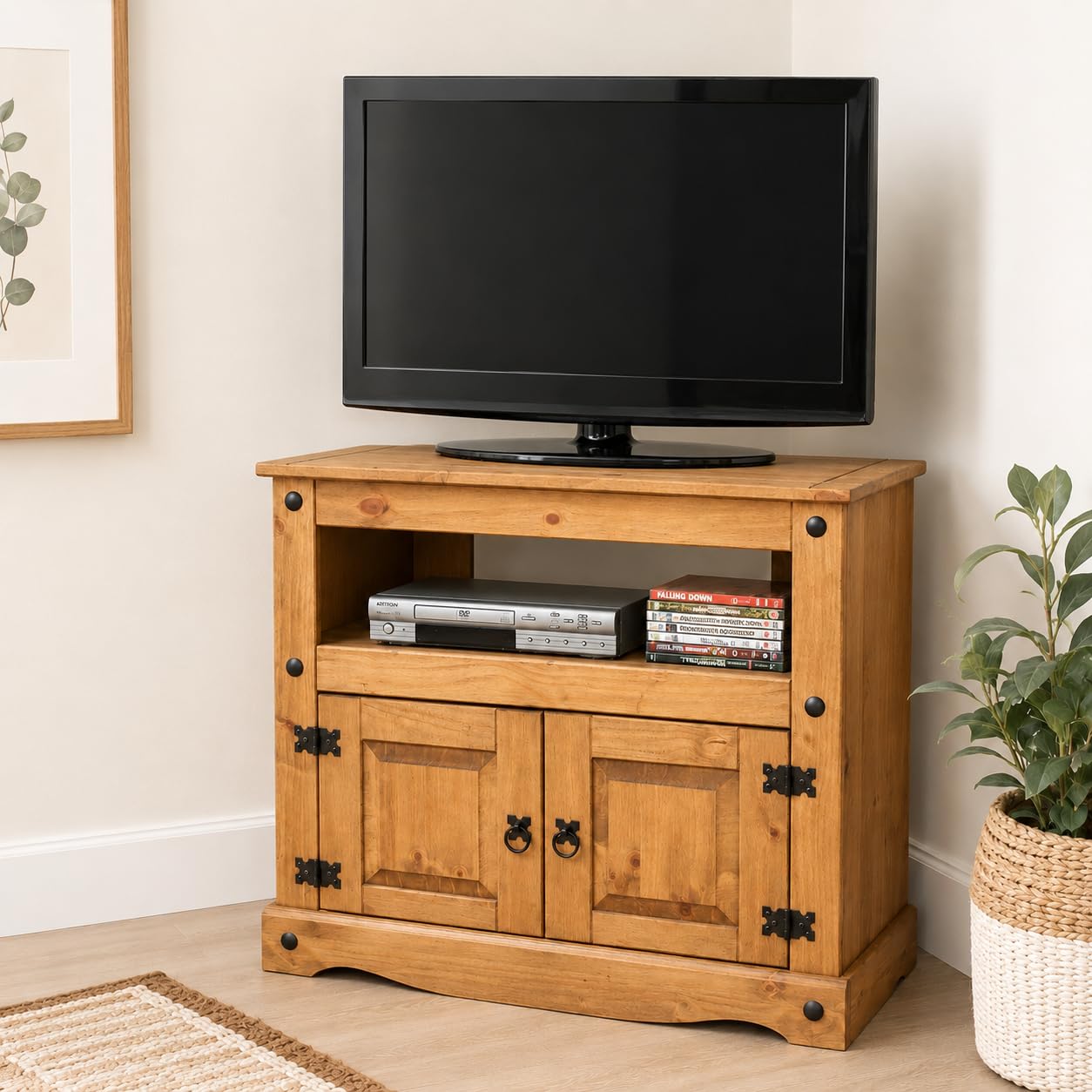 Corona TV Stand Corner Cabinet Media Unit Mexican Solid Pine Wood
