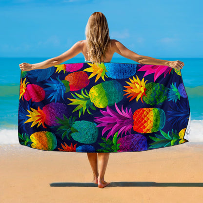 Violetpos Rainbow Pineapple Beach Towel, Extra Large 180x90 cm 250GSM Microfibre, Sand Free Quick Dry