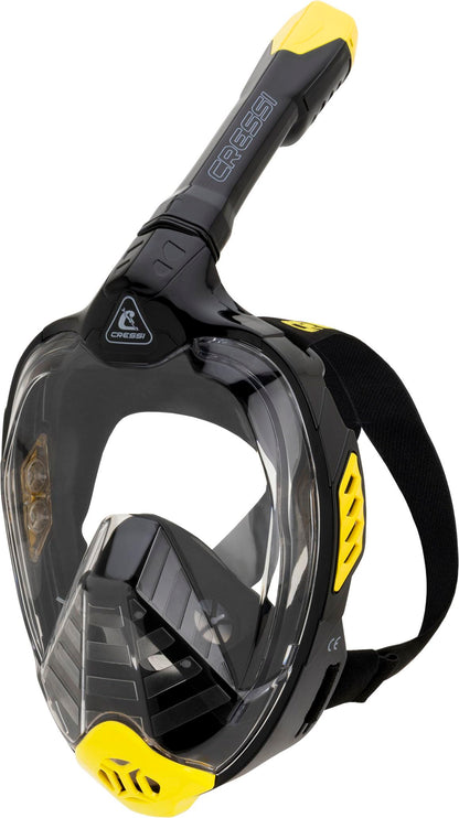 CRESSI Bali Full Face Mask Black/Yellow L/XL - Unisex Integral Snorkel Mask, Anti Fog Clear Lens, 100% Silicone, Dry Snorkel with Float Valve, Action