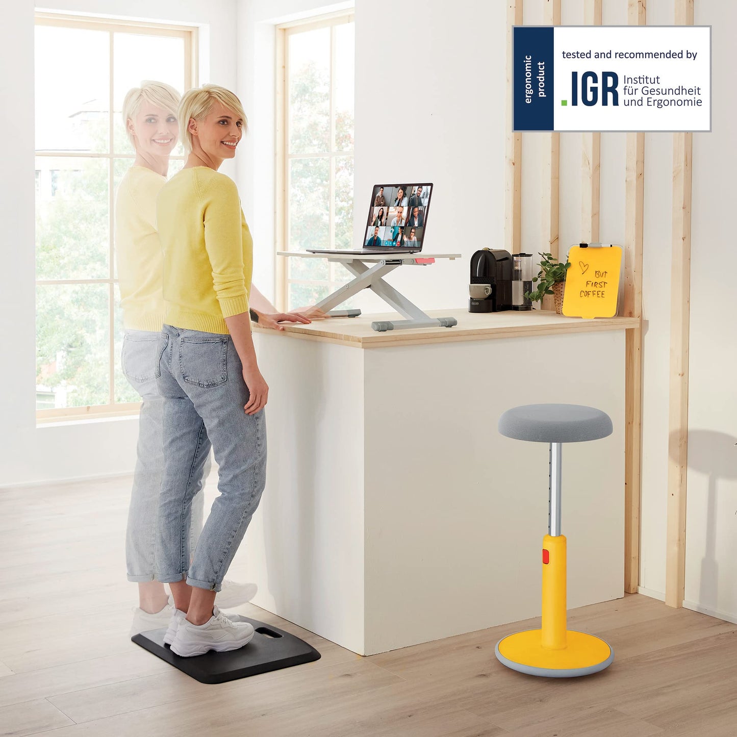Leitz Standing Desk Converter, Compact Ergonomic Height Adjustable Stand For Computer Screens, Monitors & Laptops, Slimline & Saves Space