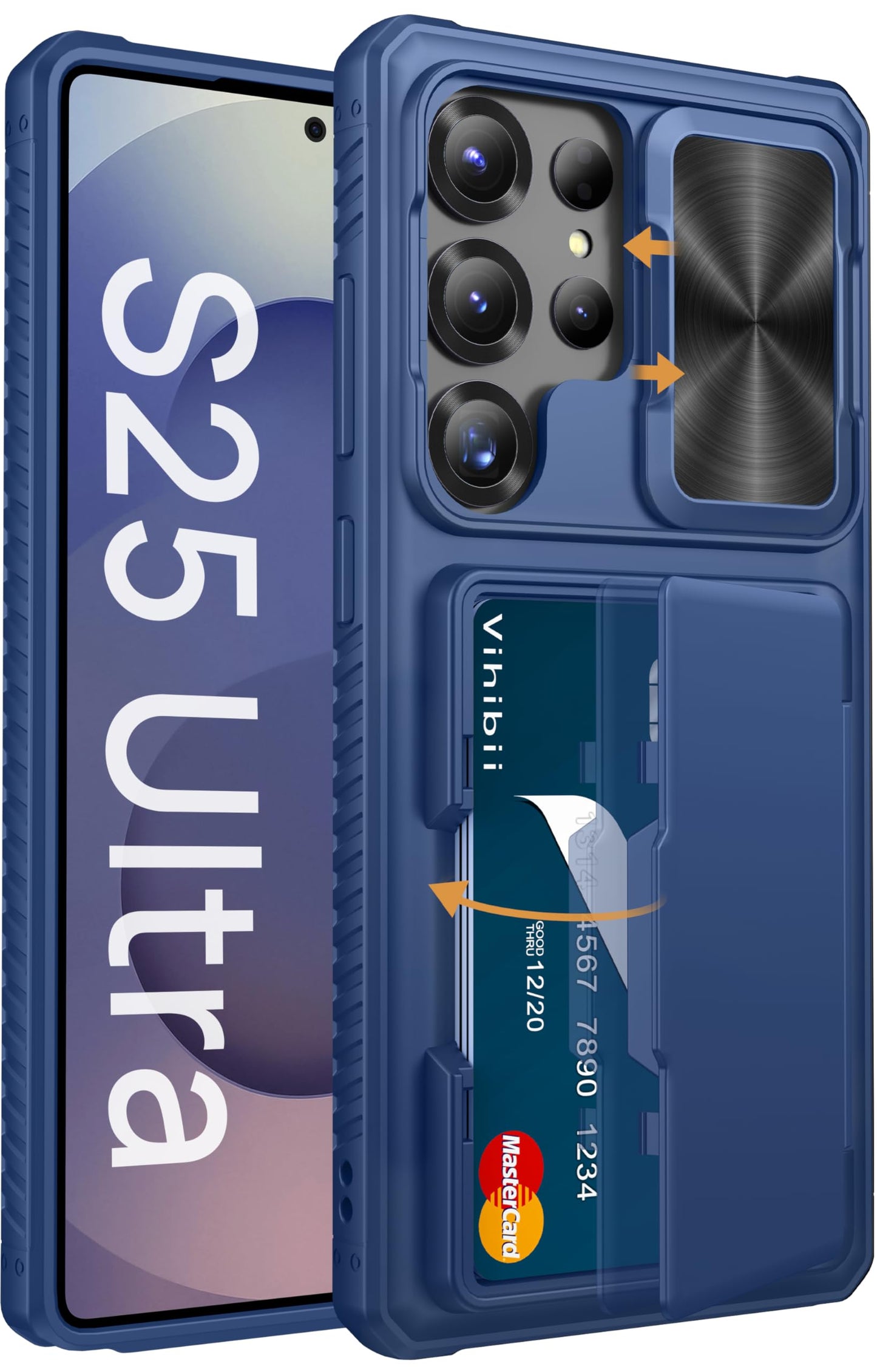 Vihibii for Samsung Galaxy S25 Ultra Case with Card Holder (4 Cards), [RFID Blocking] & Slide Camera Cover & Raised Edge Protect Screen, Shockproof
