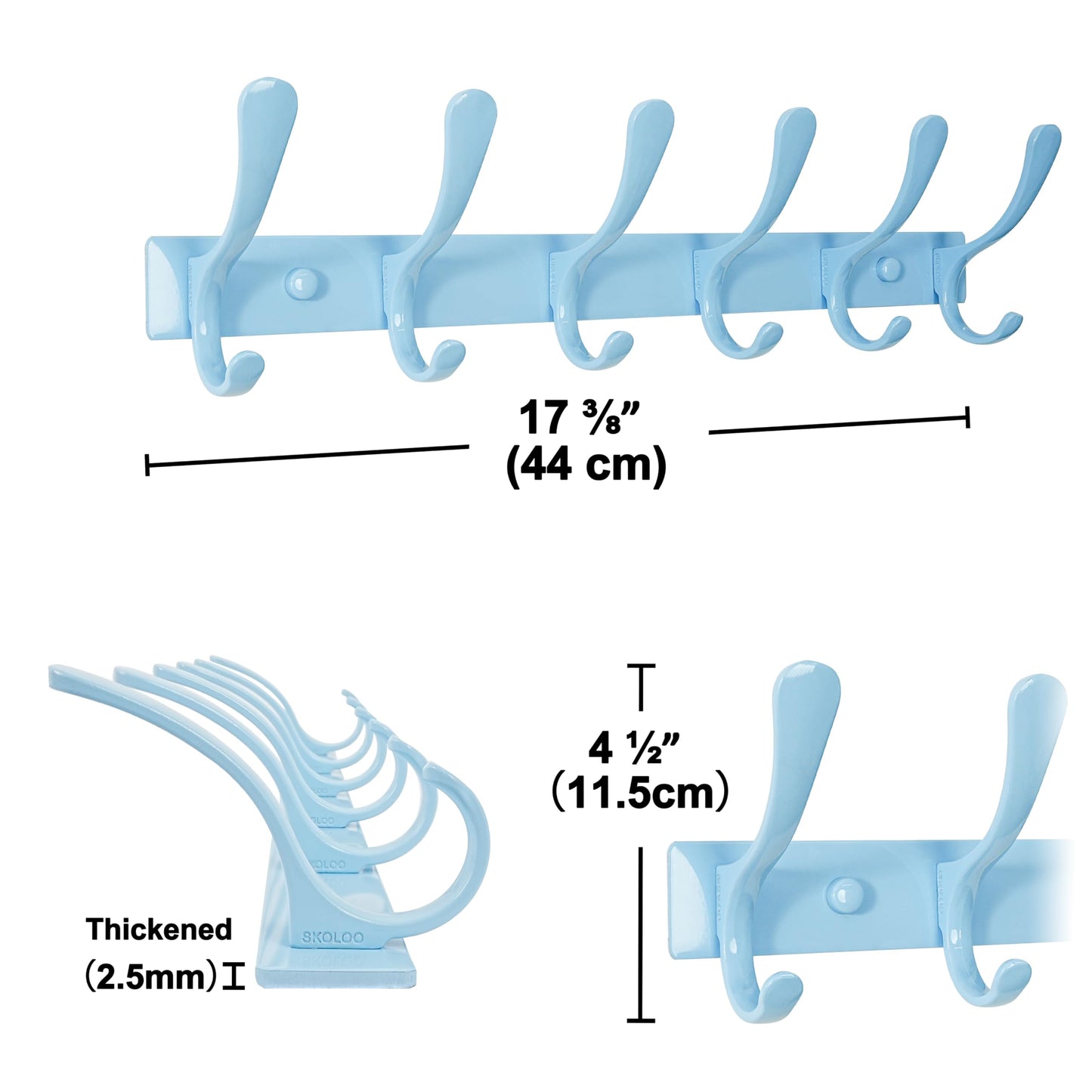SKOLOO Coat Rack Wall Mounted - 6 Hooks, Heavy Duty, Stainless Steel, Metal Wall Coat Hanger, Sturdy Wall Hooks for Hanging Coat, Jacket, Clothes