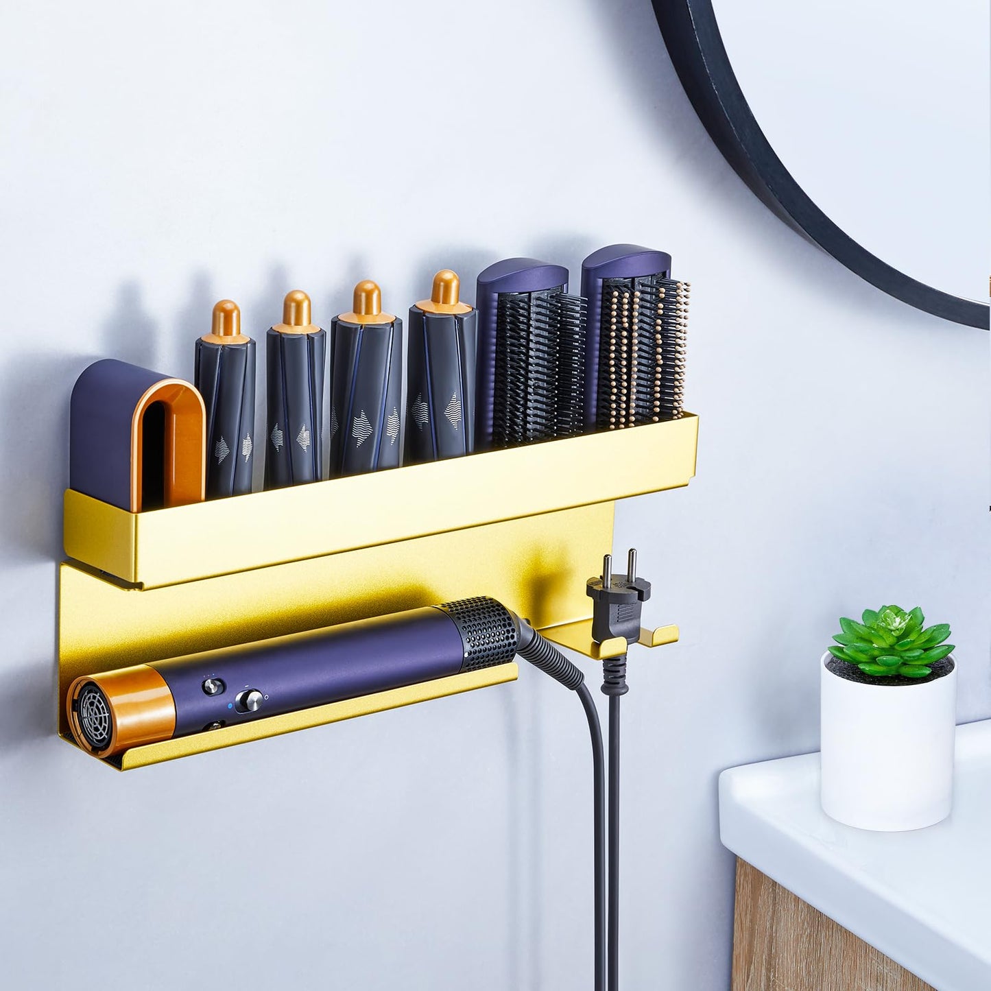 YYBO Hair Dryer Holder Wall Mount for Curling Irons Styler Attachments, Adhesive hair Dryer And Straightener Holder, Hairdryer Holder Wall Mounted