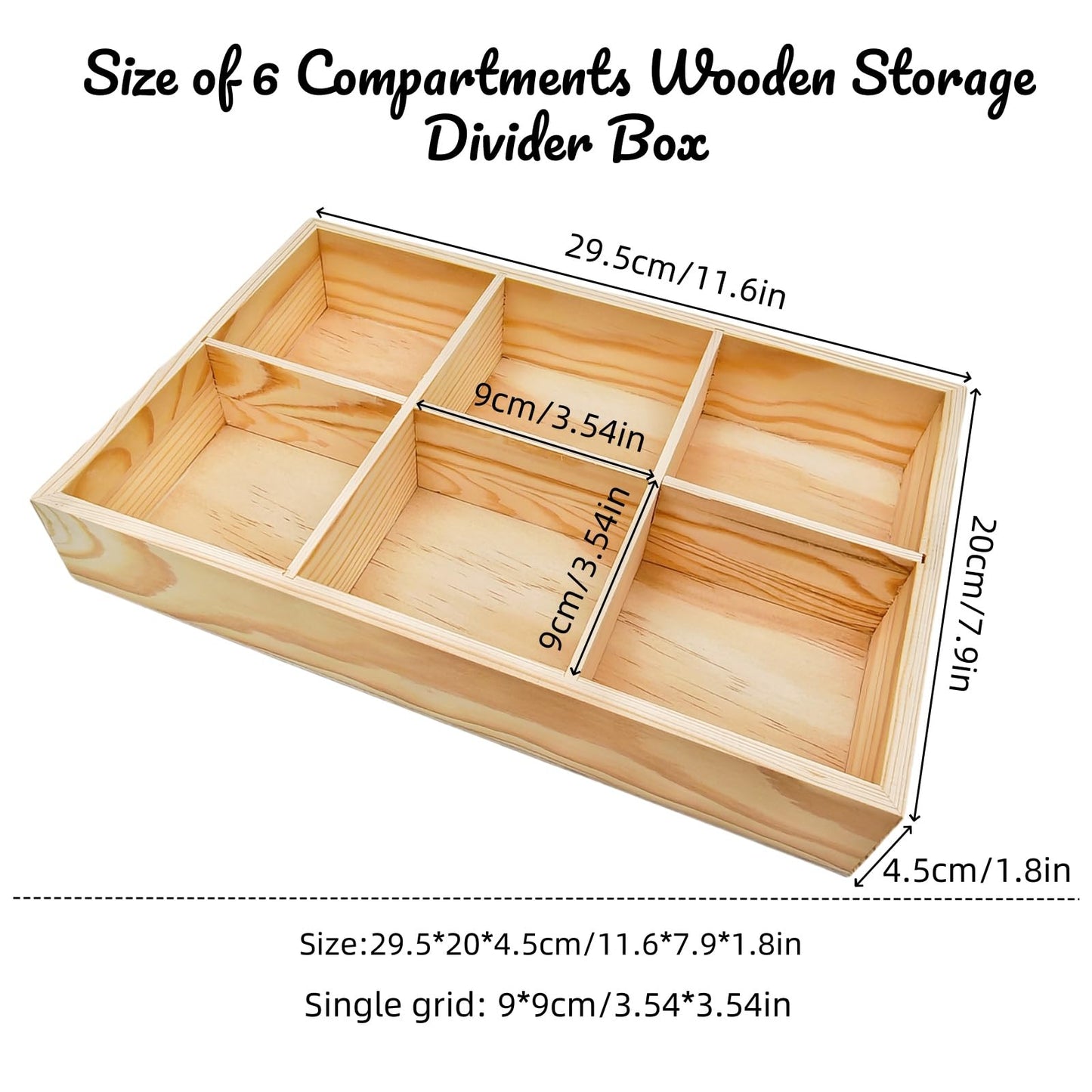 Anktily Unfinished Wooden Storage Divider Box, Showcase Display Box for 6 Compartments, Socks Organizer, Underwear Storage Case