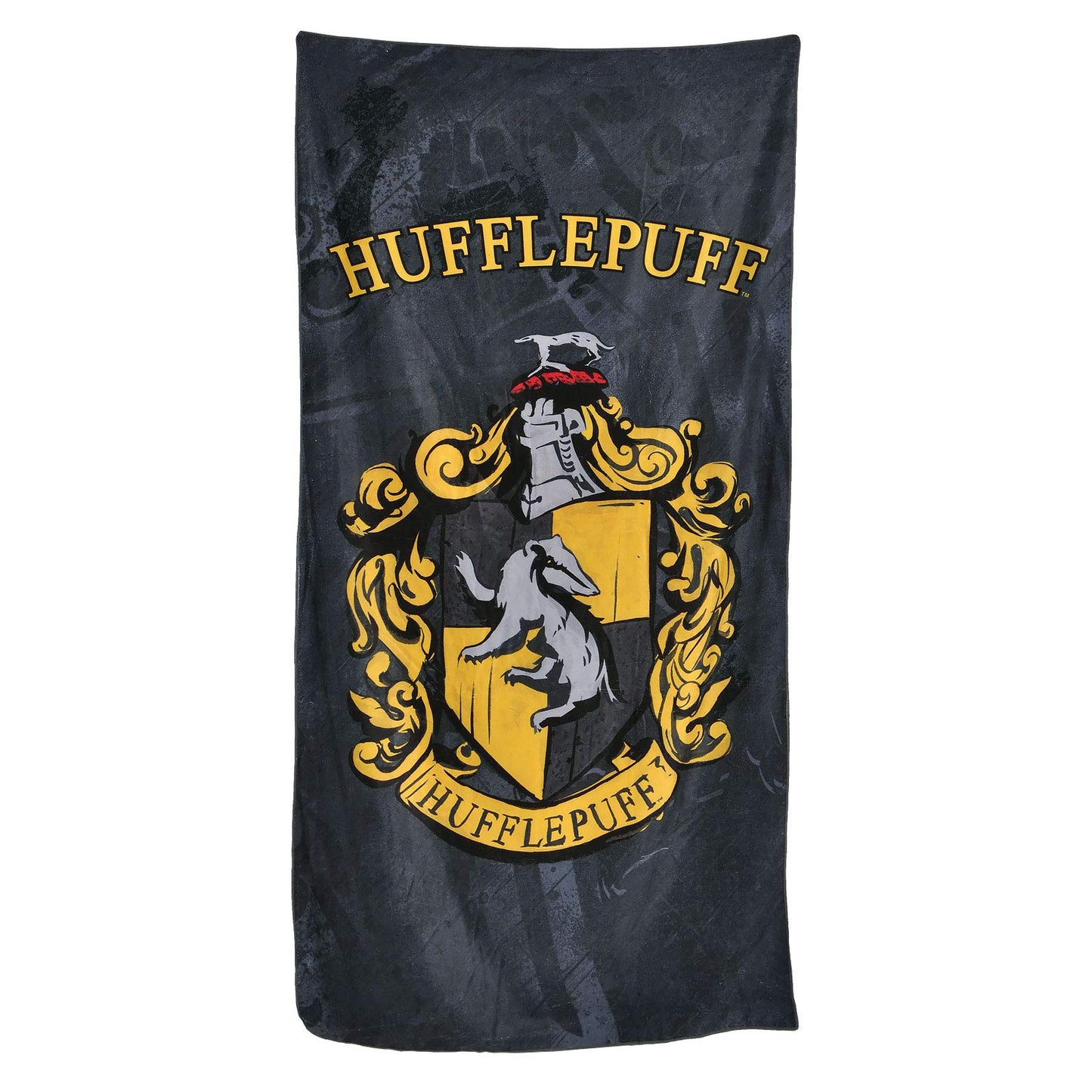 Elbenwald Harry Potter beach towel with Hufflepuff Houses coat of arms motif 90x180cm gray