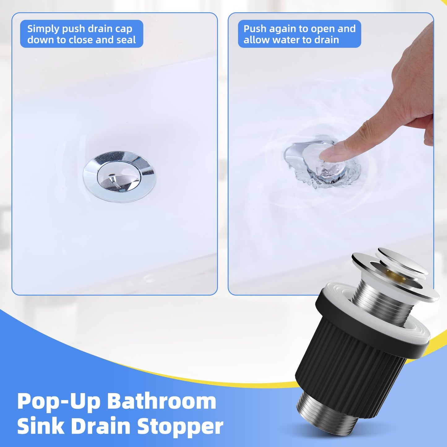 Hibbent Pop-Up Basin Waste, Fits for Slotted & Unslotted Basins, Chrome