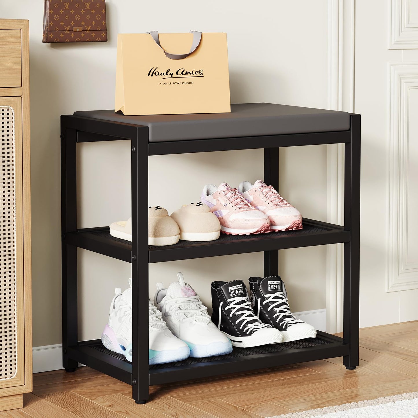 ZHOOGE Shoe Bench Shoe Rack Storage Bench Entryway Bench Shoe Shelf with Seat Cushion, Stable Shoe Organizer for Entryway, Living Room