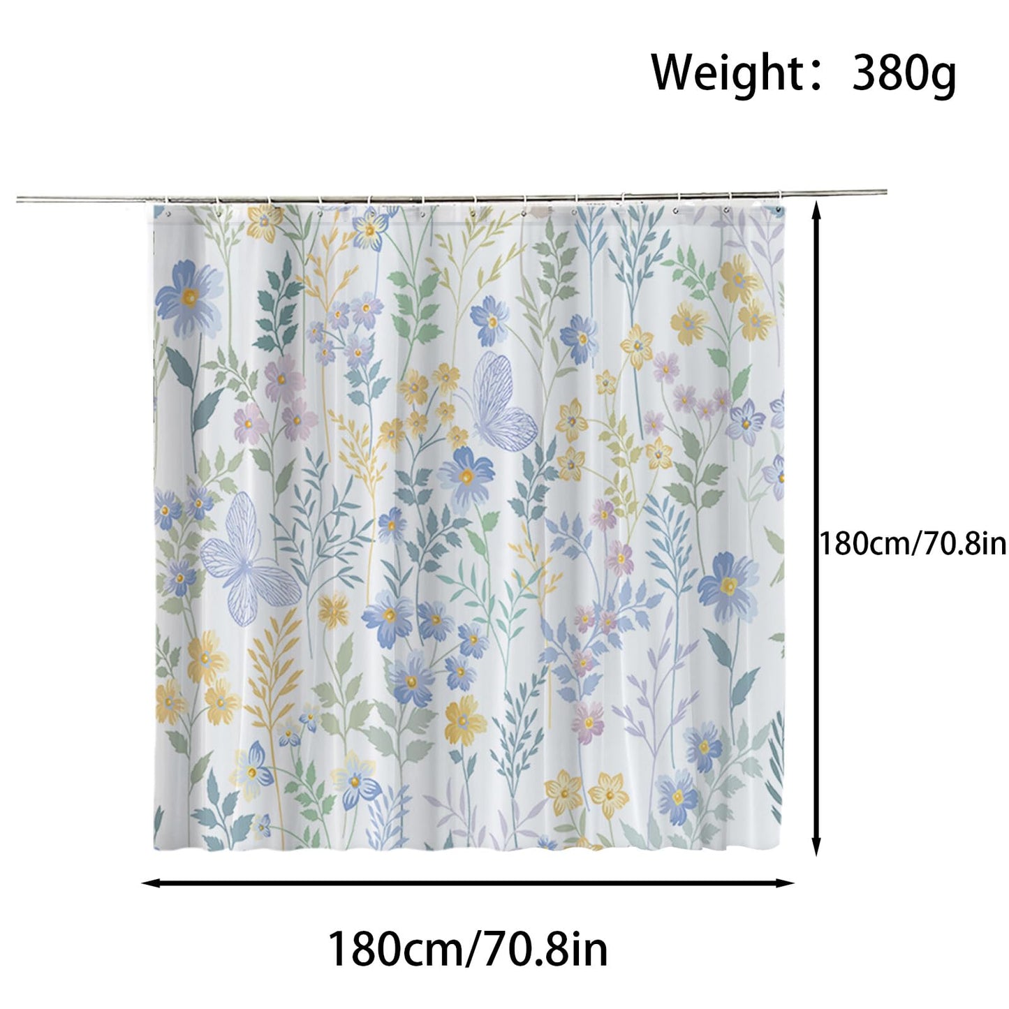 FAIRYGATE Shower Curtain Floral Bathroom Curtains Extra Long Wide Mould Proof Resistant Fabric for Wet Room Bath Outdoor Waterproof Garden Spring