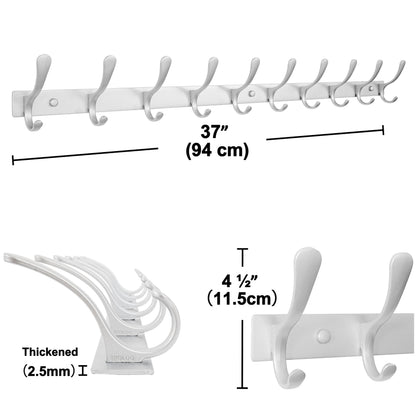 SKOLOO Wall Mounted Coat Rack - 10 Hooks, Heavy Duty, Stainless Steel, Metal Wall Hangers, Sturdy Coat Hooks for Hanging Coats, Jacket, Clothes, Hat