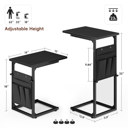 Vagusicc C-Shaped Side Table, Height Adjustable Sofa Side Table, Bedside Table with Cloth Storage Bag, C Tables End Table for Small Spaces