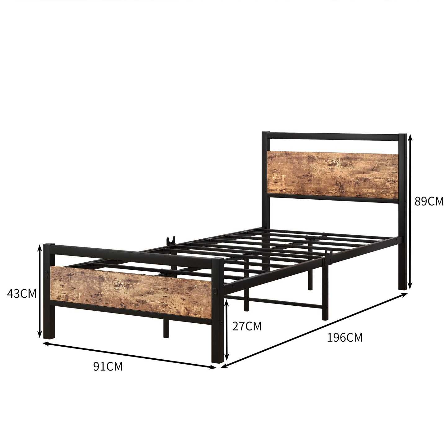 JELUTE Metal Platform Bed Frame, 3 FT Single, Black