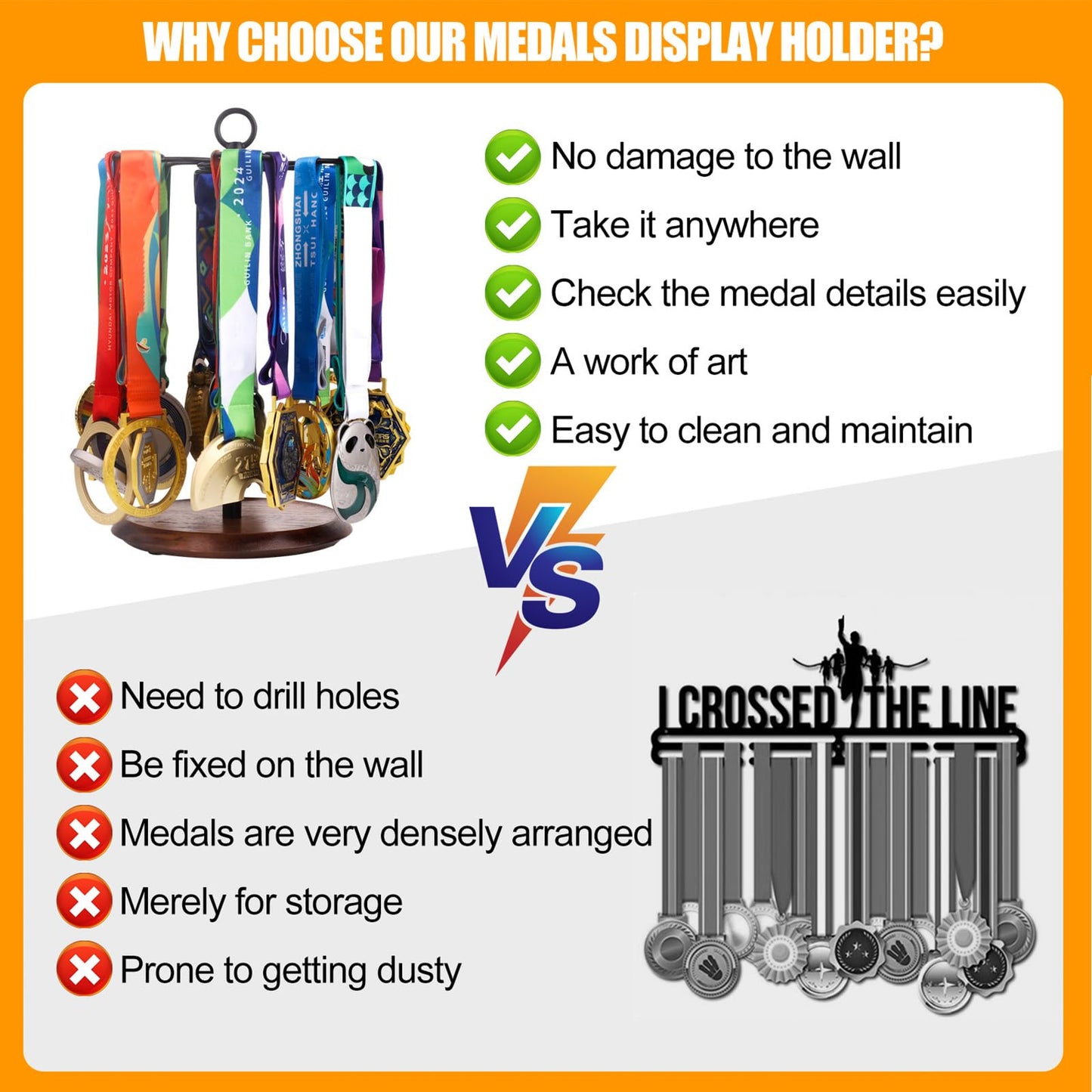 Enjoyard 360° Rotating Medal Holder for 30+ Medals Medals Stand for Football Running Swimming Choice for Honor