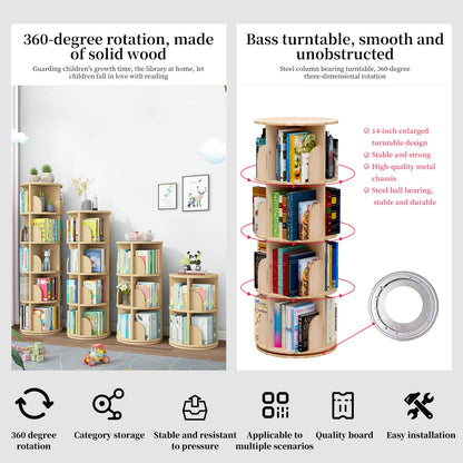PTUWODS Rotating 360° Bookcase - Hexagonal Kids High Shelf, Floor Standing Corner Storage Shelf for Home, Living Room, Office 3 Tiers, Xuanzhuan001
