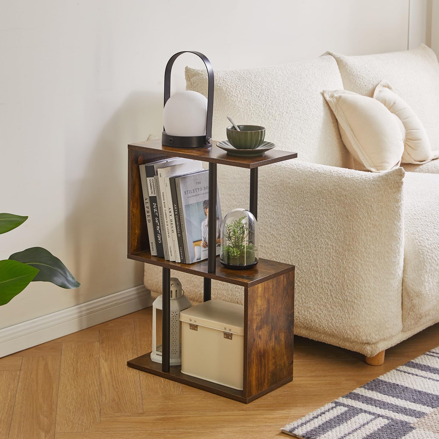 Aibiju Side Table, S Narrow Side Table, Mid-Century Modern Nightstand with Open Storage Shelf, Sofa Table for Small Space, Rustic Brown YD-ST003H