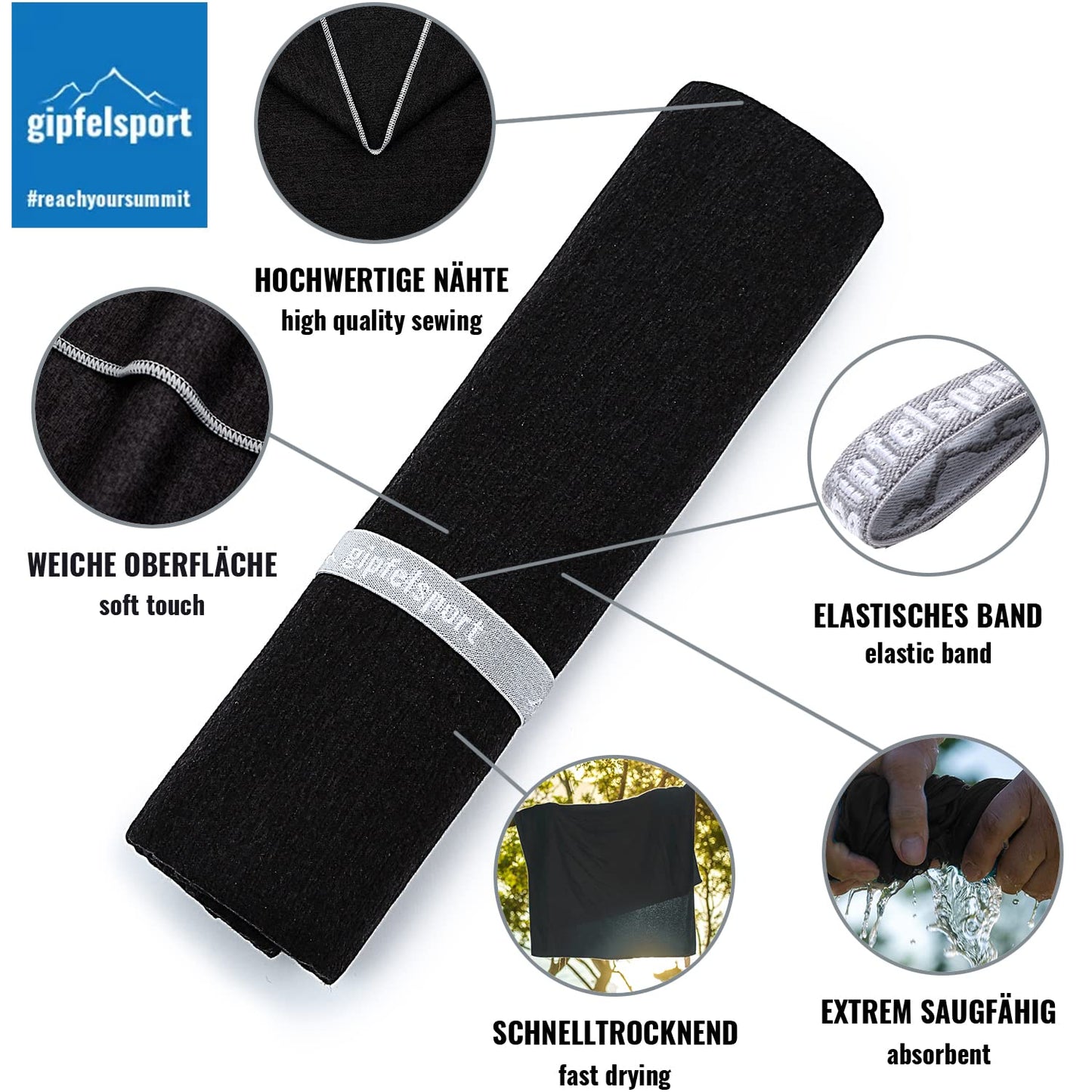 Microfibre Towel Set for Sauna, Fitness, Sports, Beach Towel, Sports Towel, Anthracite Brush Set 2: XL (180 x 80) & S (80 x 40)