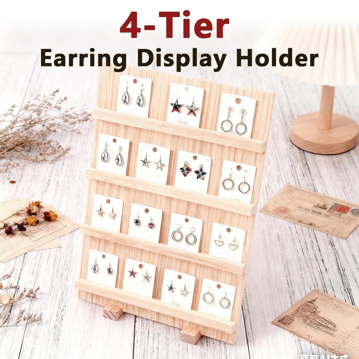 LDHHYH 2 Pack 4-Tier Wooden Jewellery Display Stand, Wood Earring Display Stands, Tiered Craft Fair Displays for Selling Craft Earring Storage
