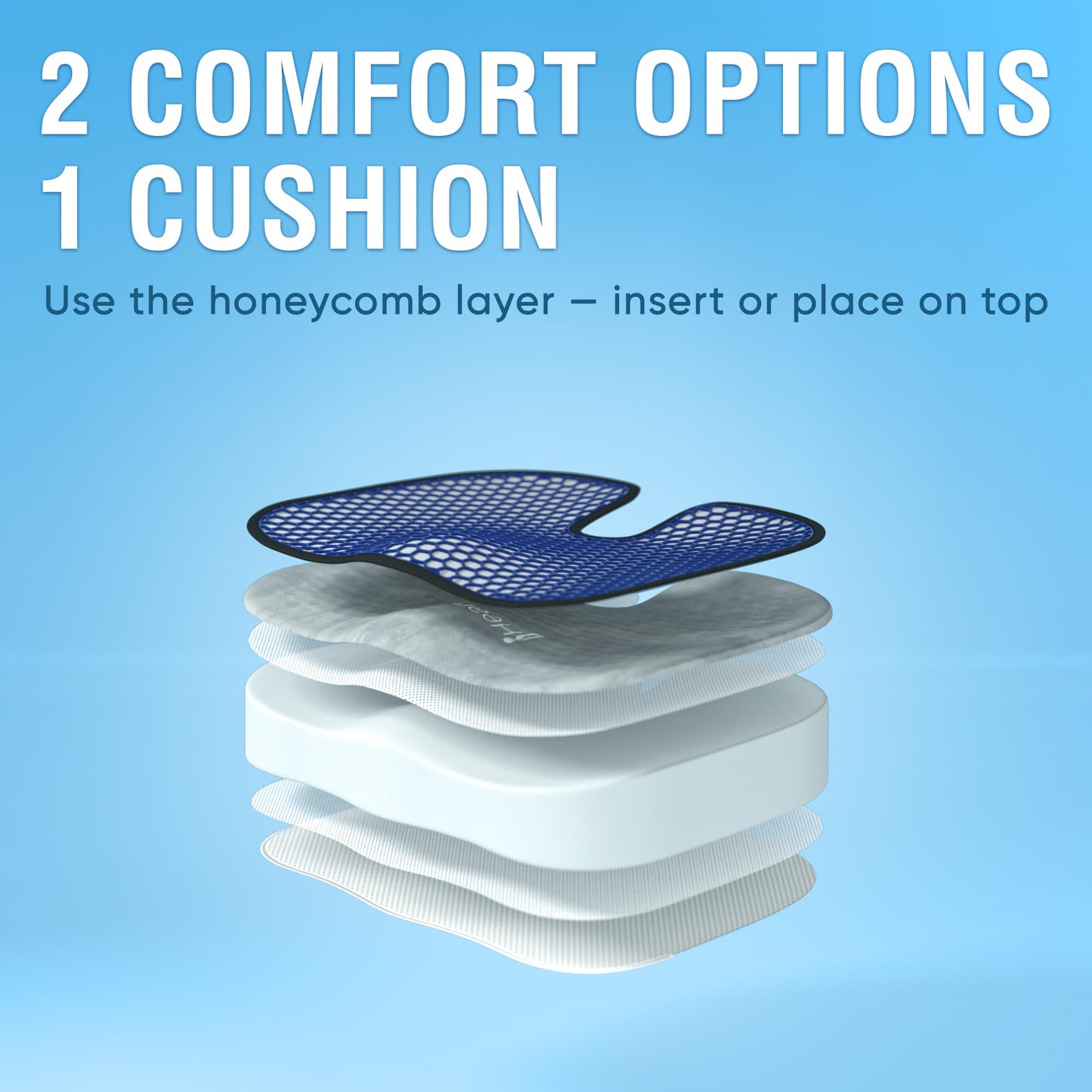 Healthfix Orthopedic Seat Cushion, Office Chair, Coccyx Relief with Honeycomb Layer and Velour Cover, Ergonomic Seat Cushion for Office, Car, Home