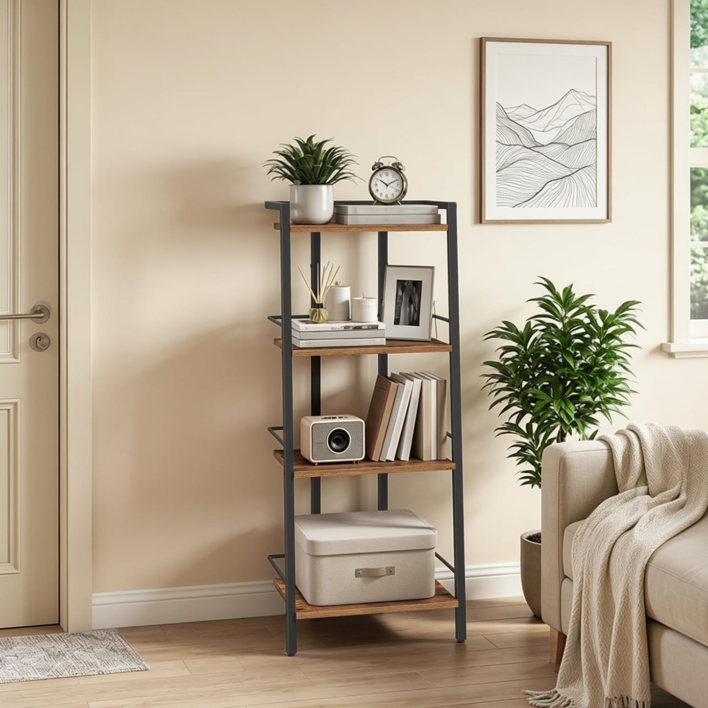 MAHANCRIS Ladder Shelf, Book Shelf, Ladder Shelving Unit, Narrow Bookcase