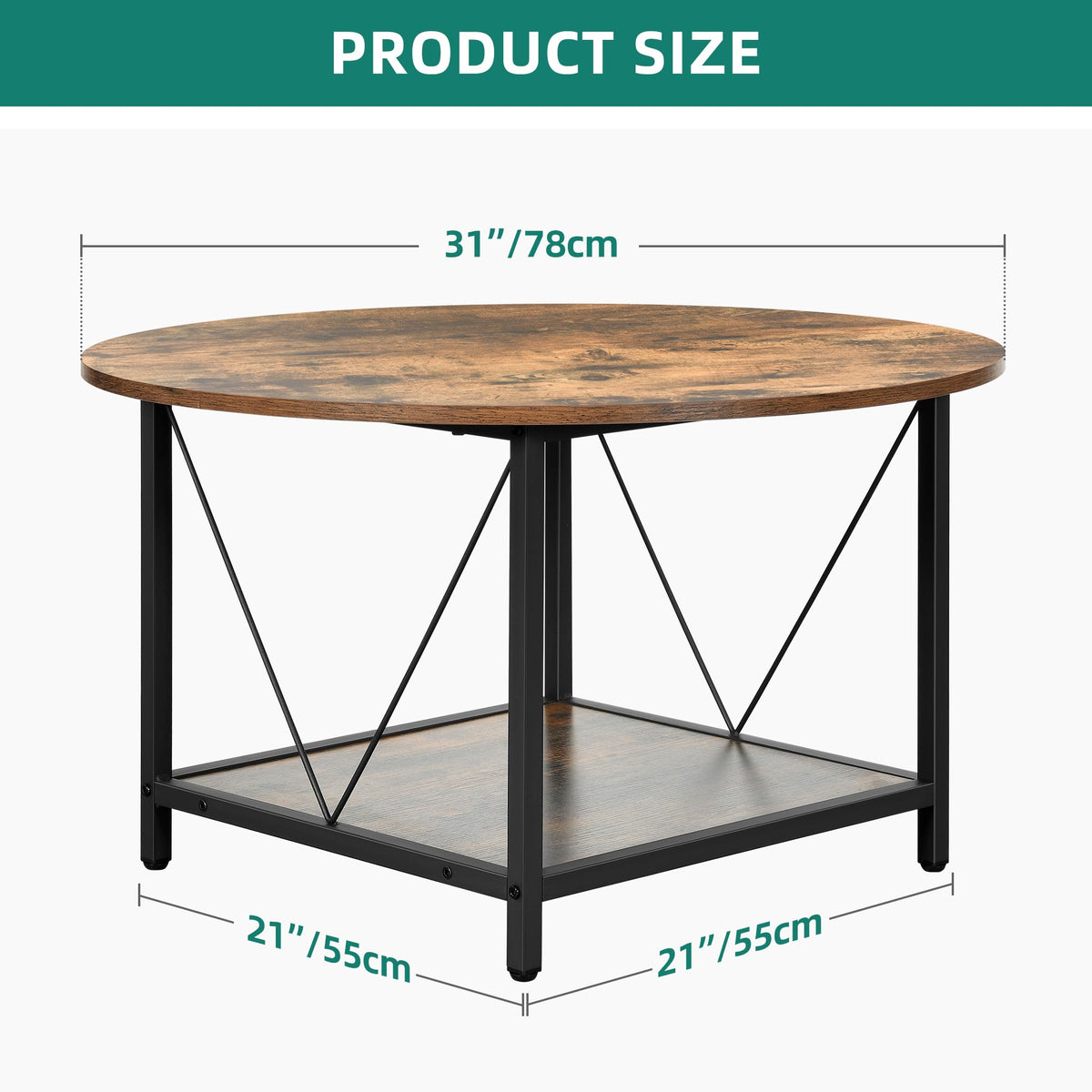 YITAHOME Round Coffee Table for Living Room,80x80x46cm Retro Central Table with Storage Shelf