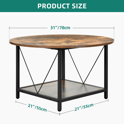 YITAHOME Round Coffee Table for Living Room,80x80x46cm Retro Central Table with Storage Shelf