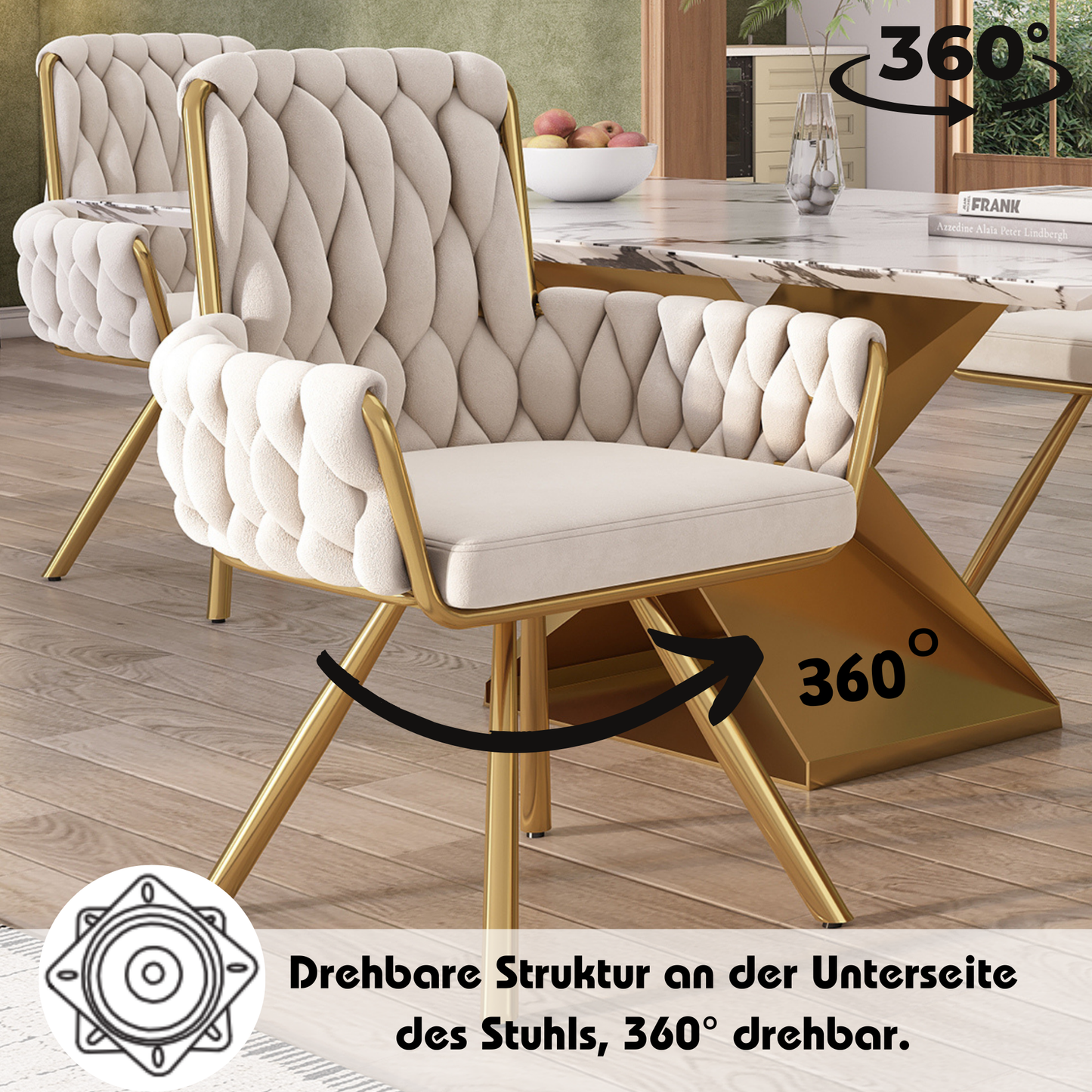 Set of 2/4/6,velvet dining chair,Armchair,single luxurious Leisure swivel chair with four metal support legs,beige