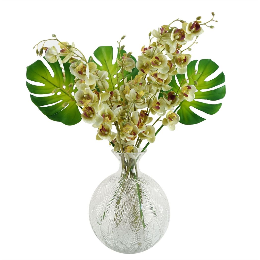 26cm Clear Fern Print Glass Bottle Vase