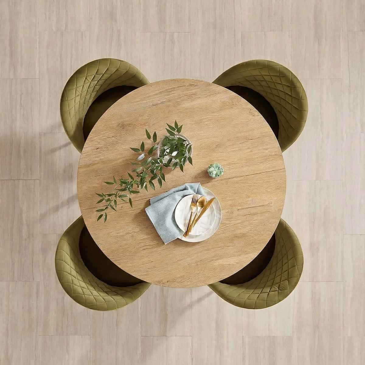 HOMCOM 80cm Industrial Round Dining Table - White Oak