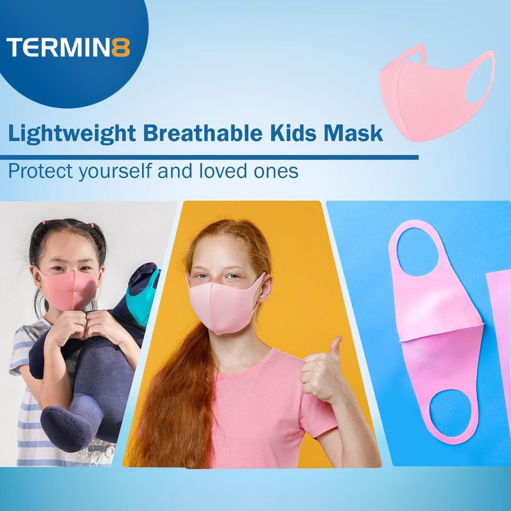 Nitrile Powder Free Small (Age 10-14) Gloves & Spandex Kids Face Mask (Age 6-12)[1x Pink Face Mask]