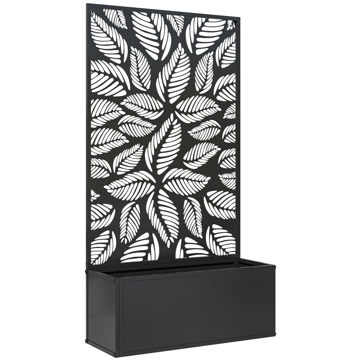 Outsunny Outdoor Metal Planter, with Back Trellis - Black