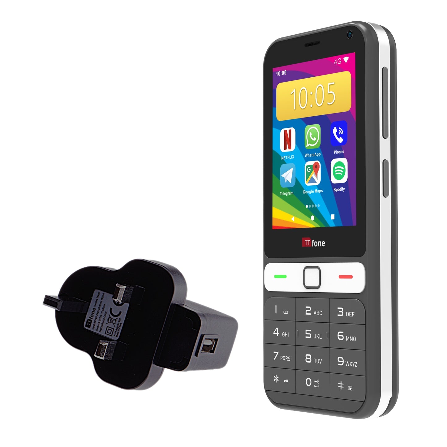 TTfone TT280  Simple 4G Dual SIM Bar Phone with Android, 2.8" Touchscreen, Keypad, 2MP Camera, USB-C - Easy to Use Unlocked Mobile (with Mains Charger and Three Sim card)