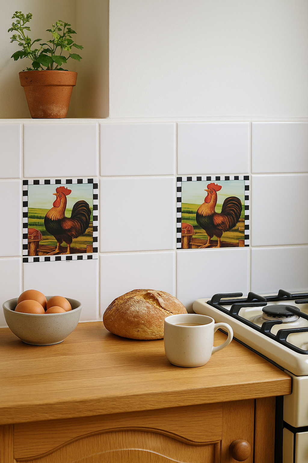 Set of 24 Rooster Tile Stickers