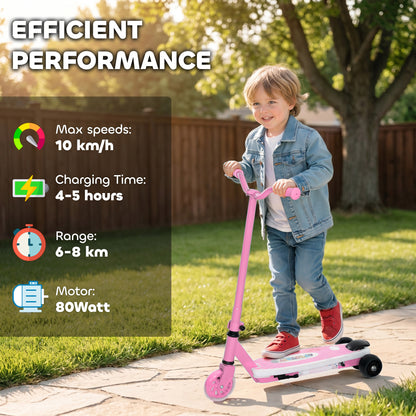 AIYAPLAY Electric Scooter for Kids Aged 4-7 Years, with Flashing LED Lights, Rear Auxiliary Wheels, Pink
