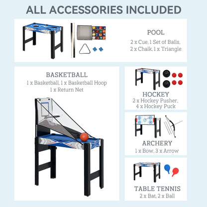 SPORTNOW 5-in-1 Multi Games Table, with Mini Pool, Table Tennis, Basketball, Hockey, Archery, Blue