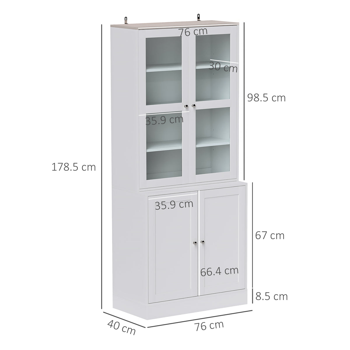 HOMCOM Double Storage Display Cabinet with Adjustable Shelves, MDF - White