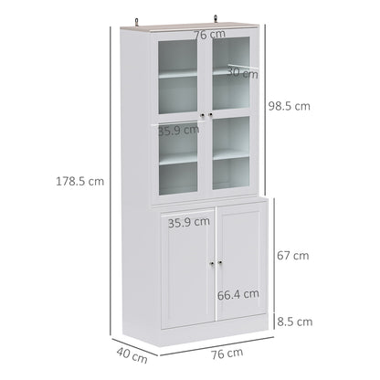 HOMCOM Double Storage Display Cabinet with Adjustable Shelves, MDF - White